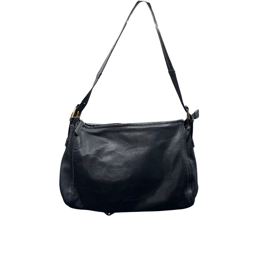 Stone Mountain Black Pebbled Leather Shoulder Hobo Bag Adjustable Strap